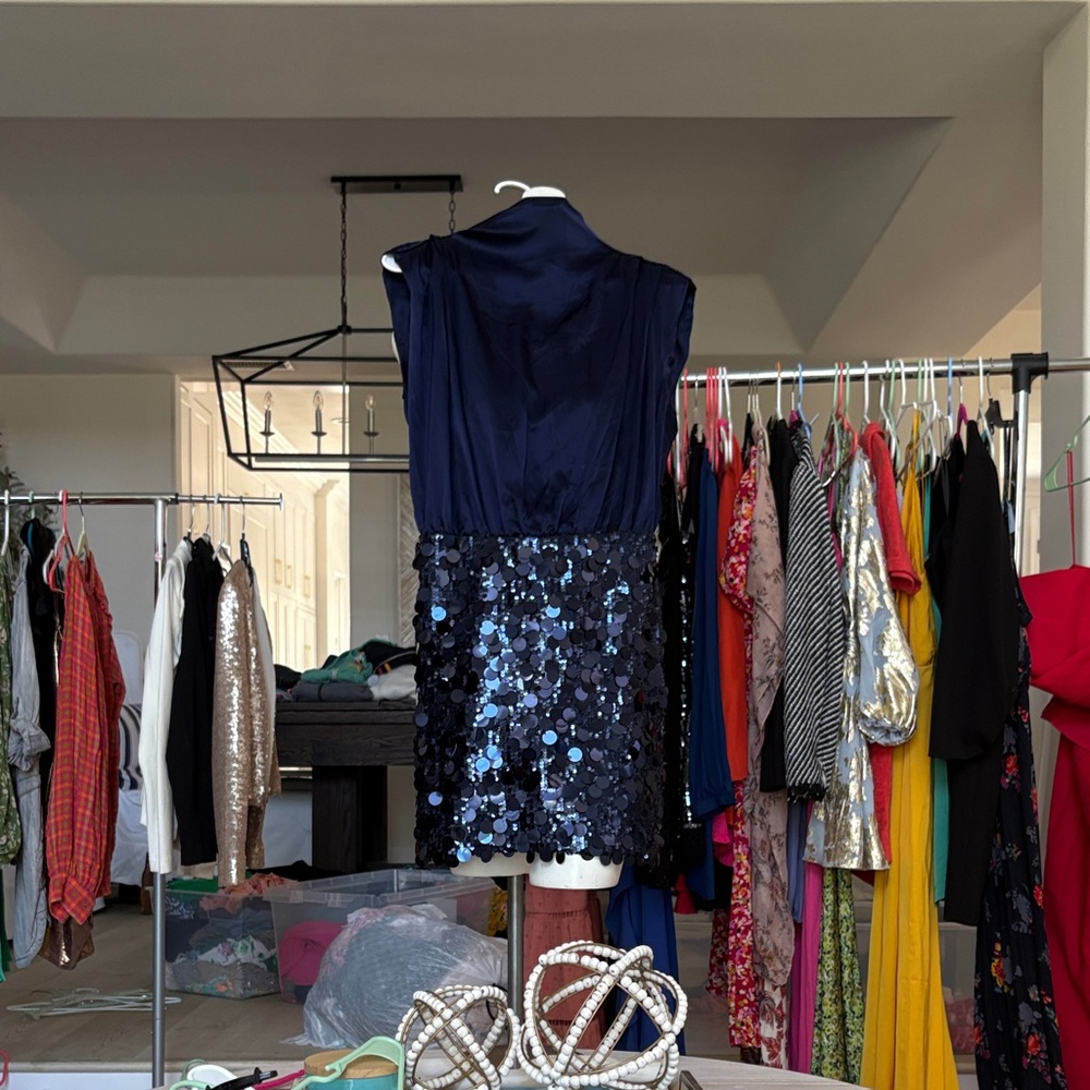 Amanda Uprichard Navy Satin-Like Dress